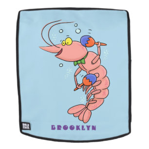 Cute happy shrimp, prawn cartoon backpack