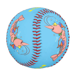 Cute happy shrimp, prawn cartoon baseball