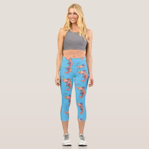 Cute happy shrimp, prawn cartoon capri leggings