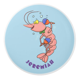 Cute happy shrimp, prawn cartoon ceramic knob