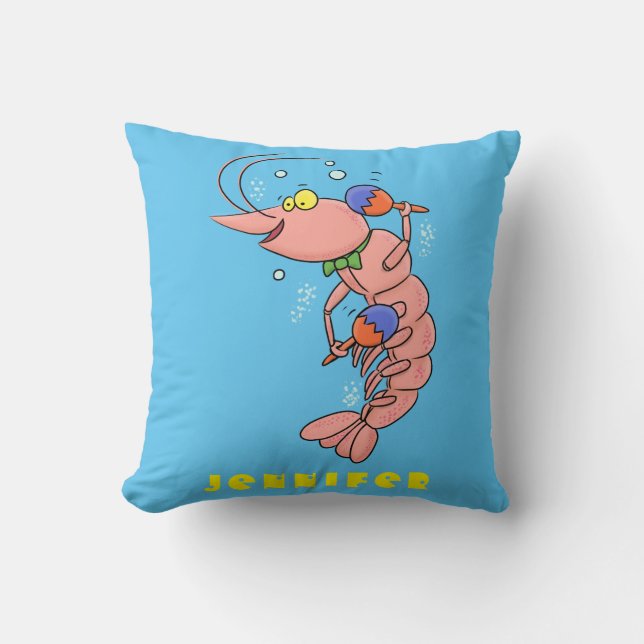 Cute happy shrimp, prawn cartoon cushion (Front)