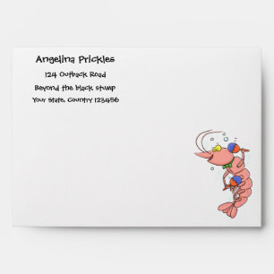 Cute happy shrimp, prawn cartoon envelope