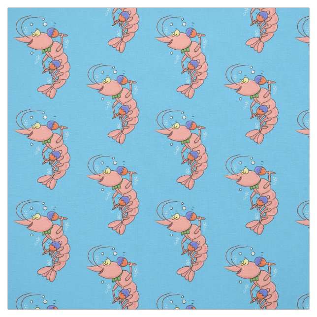 Cute happy shrimp, prawn cartoon fabric (Swatch)