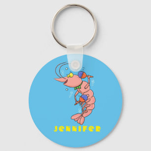 Cute happy shrimp, prawn cartoon key ring