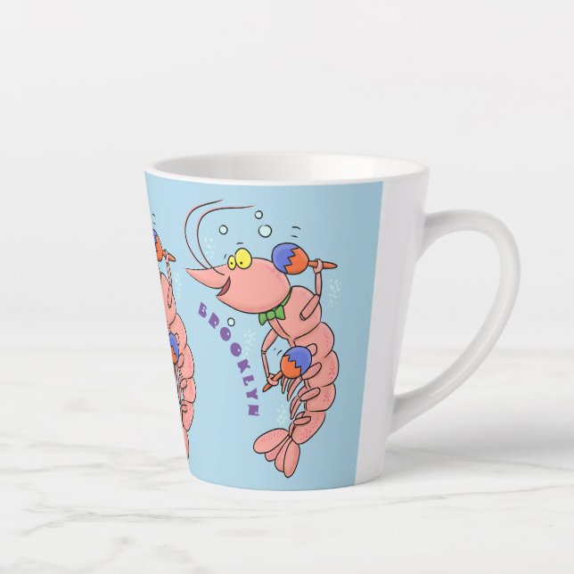 Cute happy shrimp, prawn cartoon latte mug (Right)