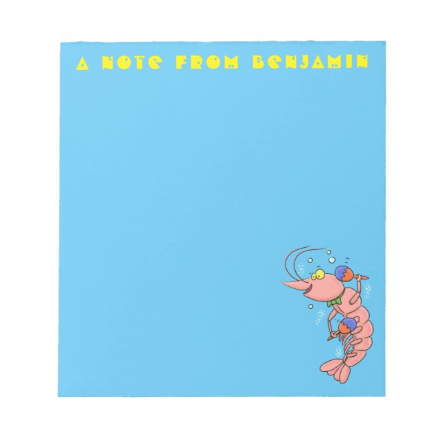 Cute happy shrimp, prawn cartoon notepad (Front)