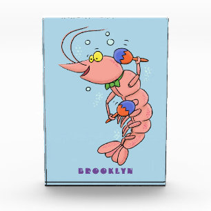 Cute happy shrimp, prawn cartoon photo block