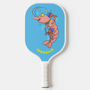 Cute happy shrimp, prawn cartoon  pickleball paddle