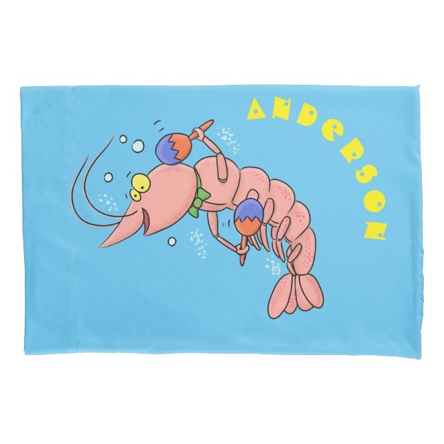Cute happy shrimp, prawn cartoon pillowcase (Front)