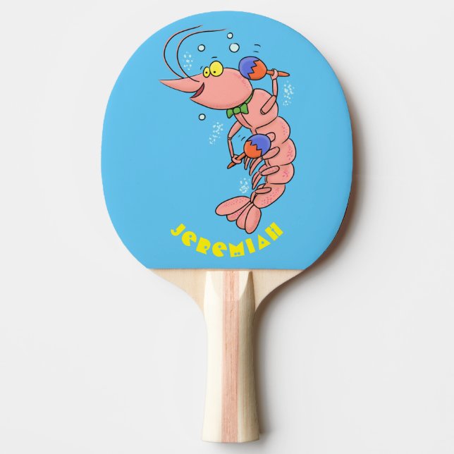 Cute happy shrimp, prawn cartoon ping pong paddle (Front)