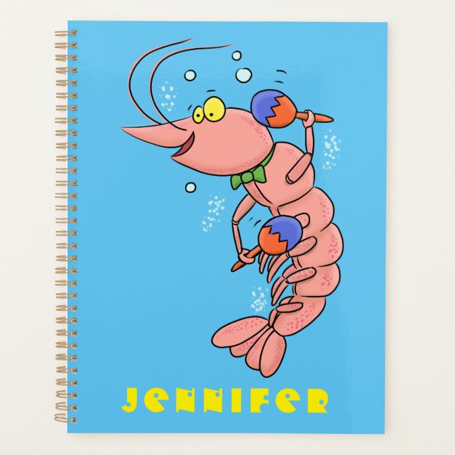 Cute happy shrimp, prawn cartoon planner (Front)