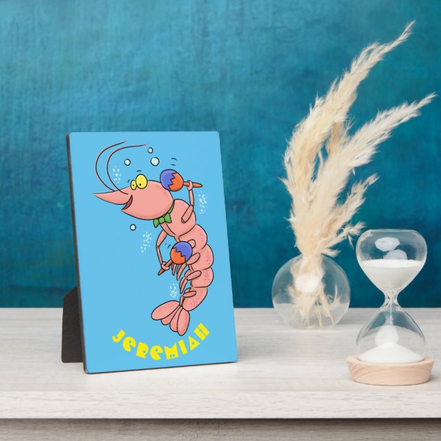 Cute happy shrimp, prawn cartoon plaque (Side)