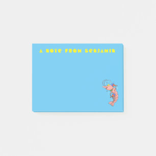 Cute happy shrimp, prawn cartoon post-it notes