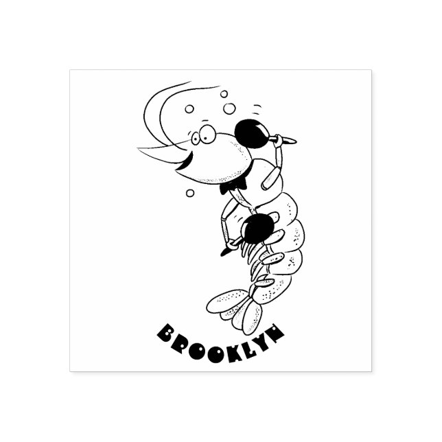 Cute happy shrimp, prawn cartoon rubber stamp (Imprint)
