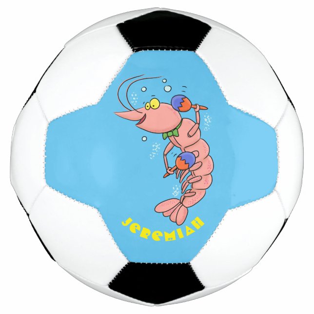 Cute happy shrimp, prawn cartoon soccer ball (Front)