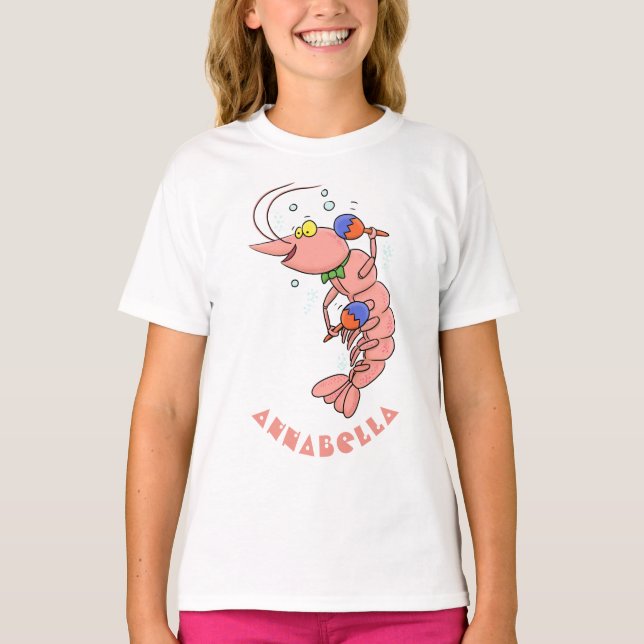 Cute happy shrimp, prawn cartoon T-Shirt (Front)