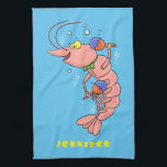 Cute happy shrimp, prawn cartoon tea towel<br><div class="desc">It's a prawn or shrimp musical celebration with our cute cartoon character shaking a pair of maracas. Lots of fun!</div>