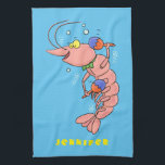 Cute happy shrimp, prawn cartoon tea towel<br><div class="desc">It's a prawn or shrimp musical celebration with our cute cartoon character shaking a pair of maracas. Lots of fun!</div>