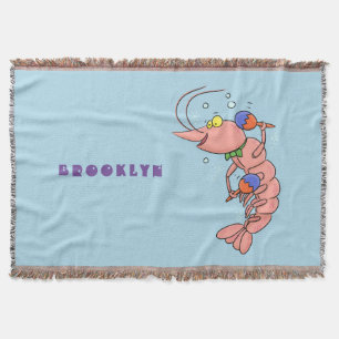 Cute happy shrimp, prawn cartoon throw blanket