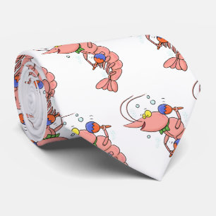 Cute happy shrimp, prawn cartoon tie