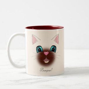 Cute Happy Siamese Cat Face Two-Tone Coffee Mug