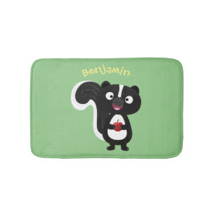 Cute happy skunk cartoon illustration bath mat