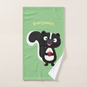 Cute happy skunk cartoon illustration bath towel set