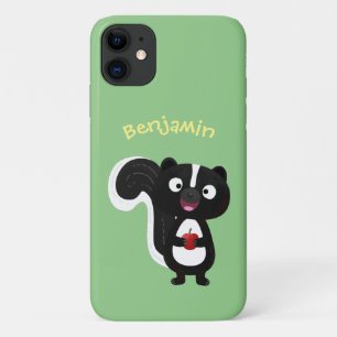 Cute happy skunk cartoon illustration iPhone 11 case