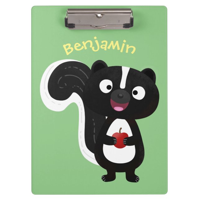 Cute happy skunk cartoon illustration clipboard (Front)