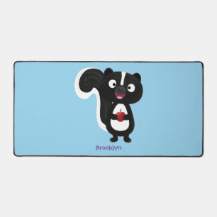 Cute happy skunk cartoon illustration desk mat