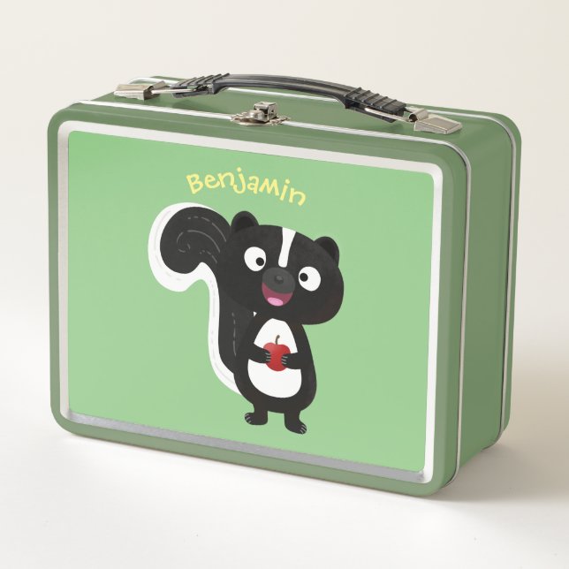 Cute happy skunk cartoon illustration metal lunch box (Front)