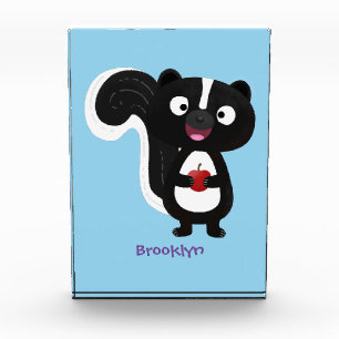 Cute happy skunk cartoon illustration photo block