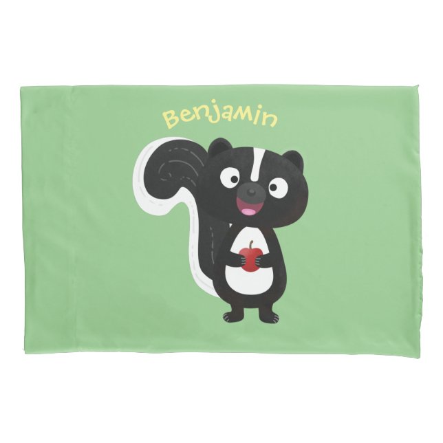 Cute happy skunk cartoon illustration pillowcase (Front)