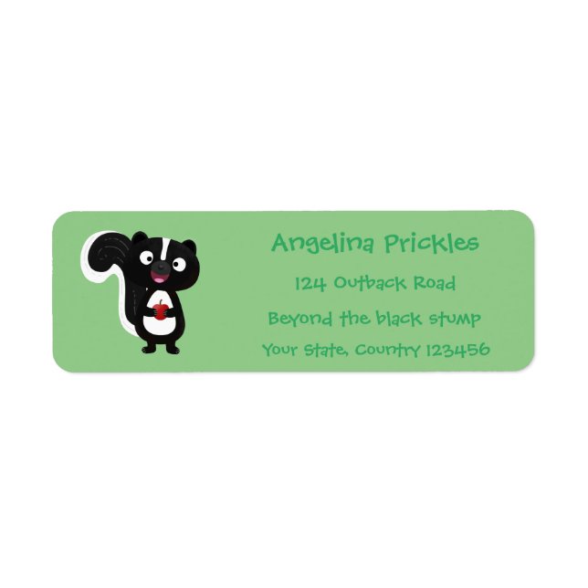 Cute happy skunk cartoon illustration return address label (Front)
