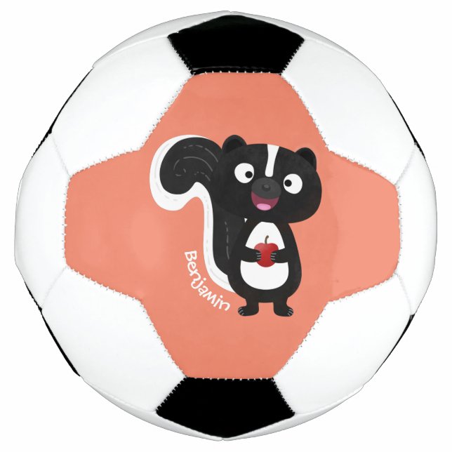 Cute happy skunk cartoon illustration soccer ball (Front)