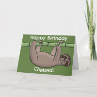 Cute happy sloth on bamboo trunk cartoon birthday
