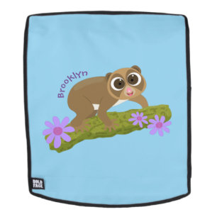 Cute happy slow loris on branch cartoon backpack