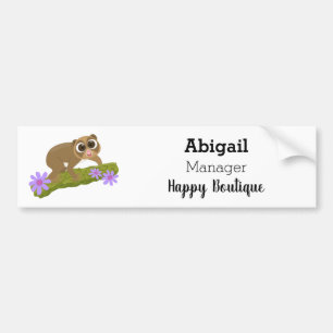 Cute happy slow loris on branch cartoon bumper sticker