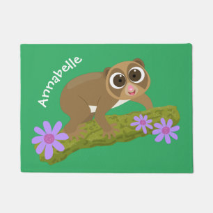 Cute happy slow loris on branch cartoon doormat