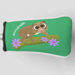 Cute happy slow loris on branch cartoon golf head cover