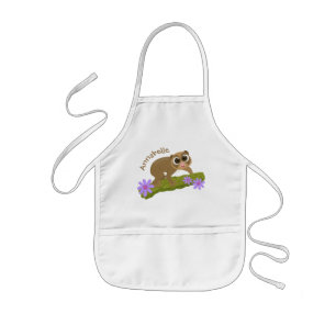 Cute happy slow loris on branch cartoon kids apron