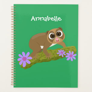Cute happy slow loris on branch cartoon planner