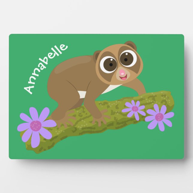 Cute happy slow loris on branch cartoon plaque (Front)