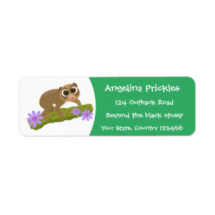 Cute happy slow loris on branch cartoon return address label