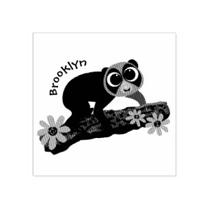 Cute happy slow loris on branch cartoon rubber stamp