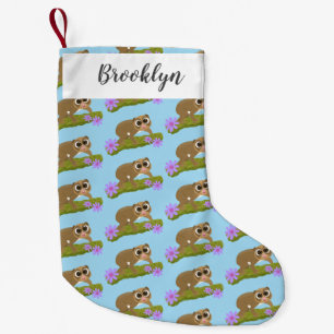 Cute happy slow loris on branch cartoon small christmas stocking