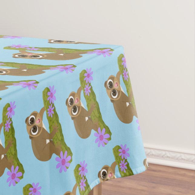 Cute happy slow loris on branch cartoon tablecloth (In Situ)
