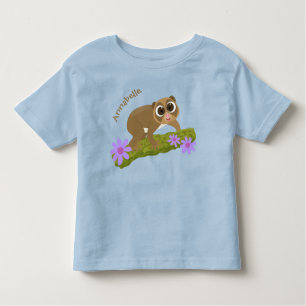 Cute happy slow loris on branch cartoon toddler T-Shirt