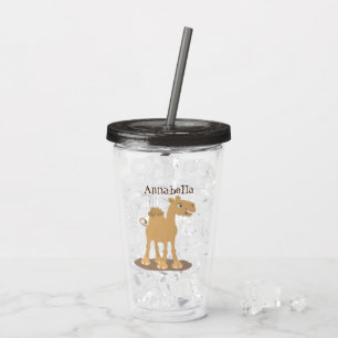 Cute happy smiling camel cartoon illustration acrylic tumbler