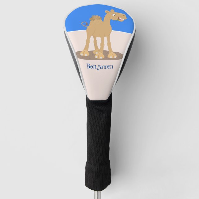 Cute happy smiling camel cartoon illustration golf head cover (Front)